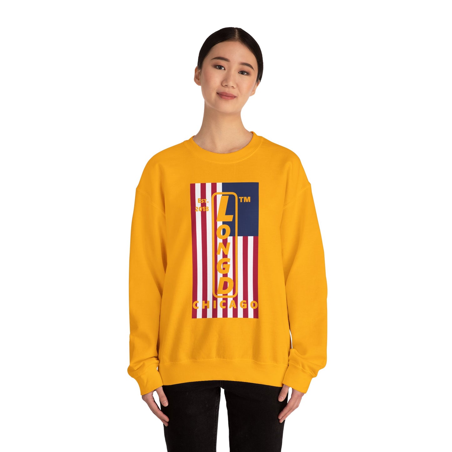 LongD negative flag Chicago logo crewneck sweatshirt (patriotic colors)