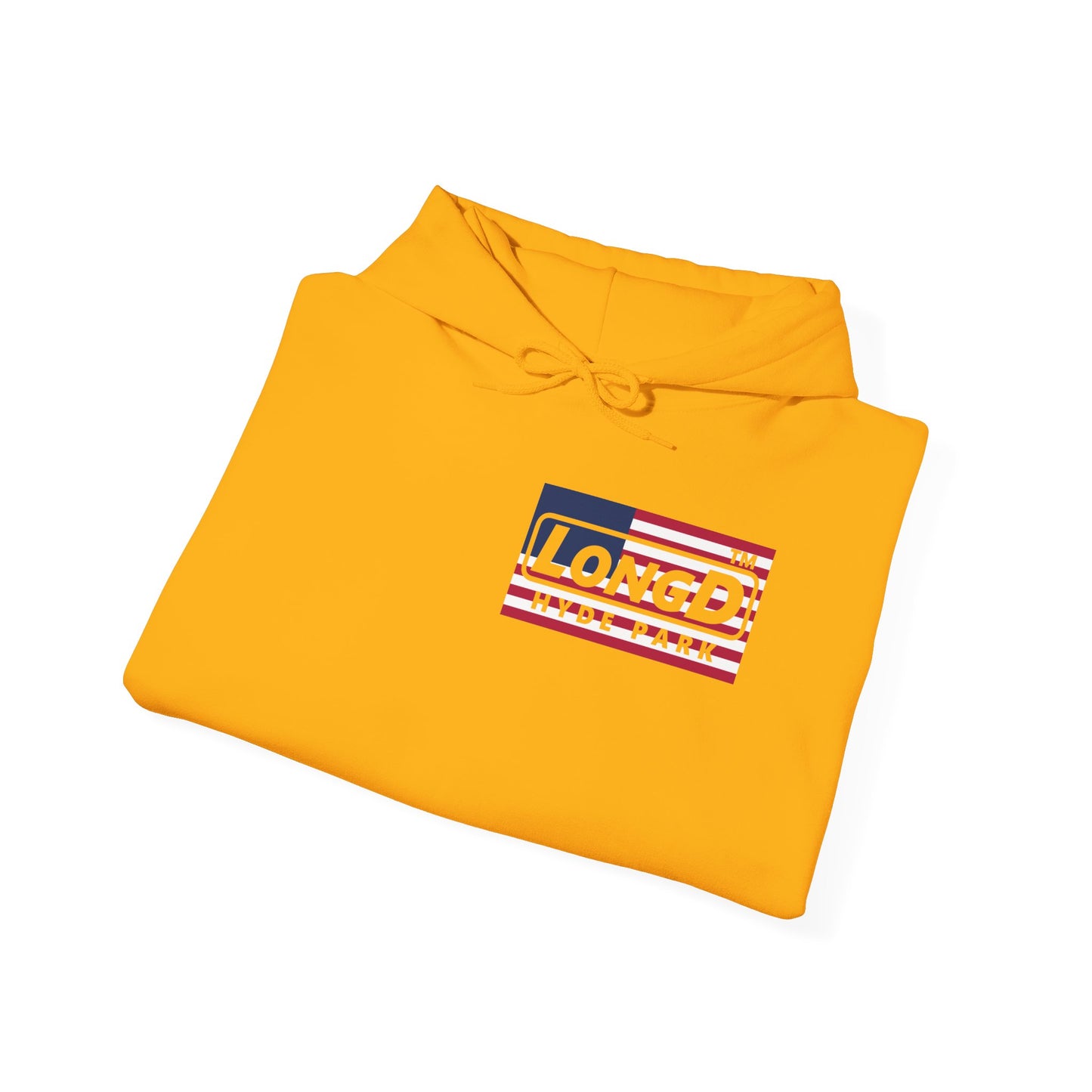 LongD® negative flag front-back single breasted Hyde Park logo hoodie (patriotic colors)