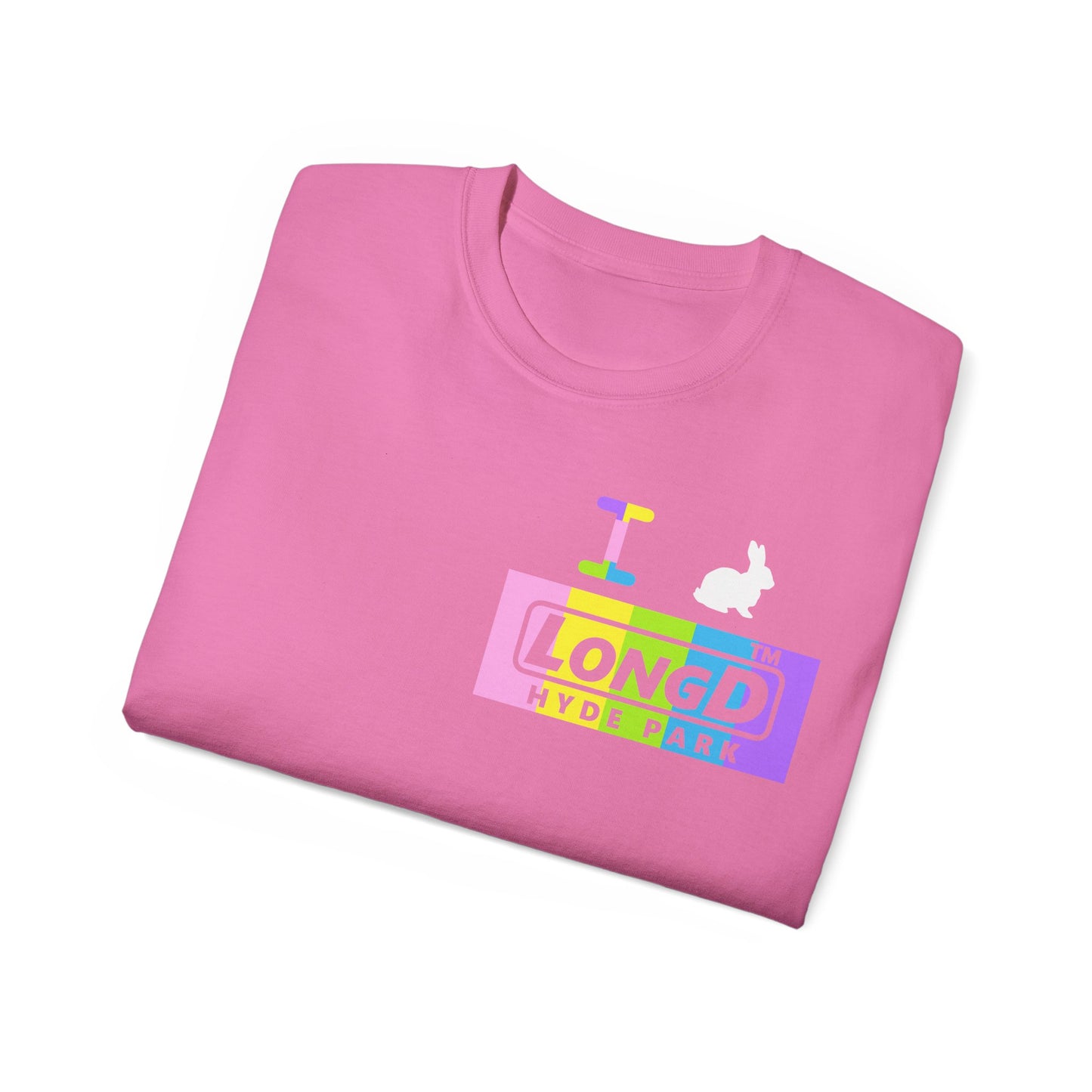 I Bunny LongD® negative vertical striped front-back Hyde Park Logo Cotton Tee