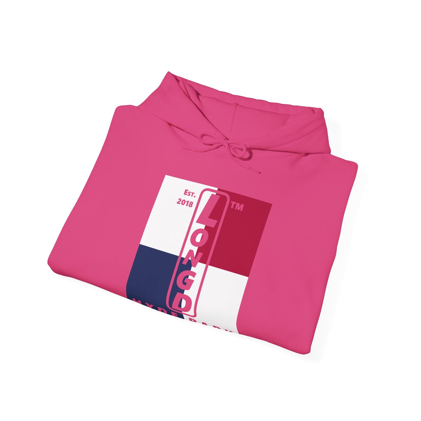 LongD® negative quarters upright Hyde Park logo hoodie (Patriotic colors)