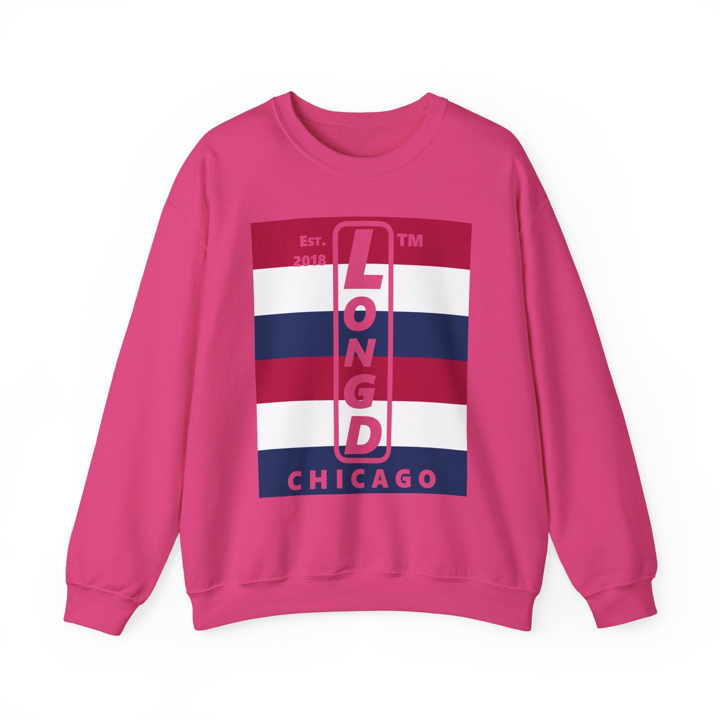 LongD negative horizontal 6-striped Chicago logo crewneck sweatshirt (patriotic colors)
