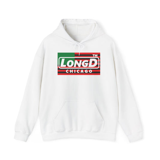 LongD® negative flag Chicago logo Hoodie (Juneteenth colors)