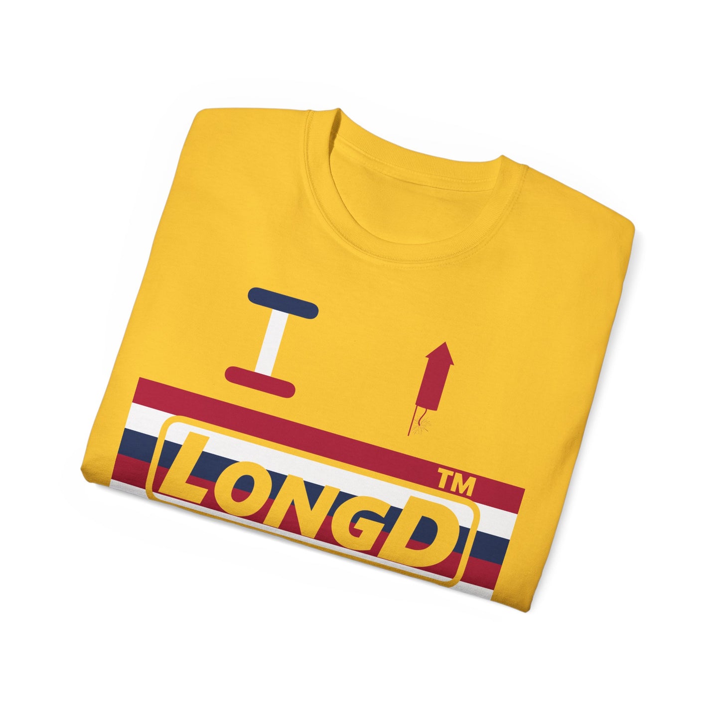 I firecracker LongD negative horizontal 6-striped Hyde Park logo cotton tee