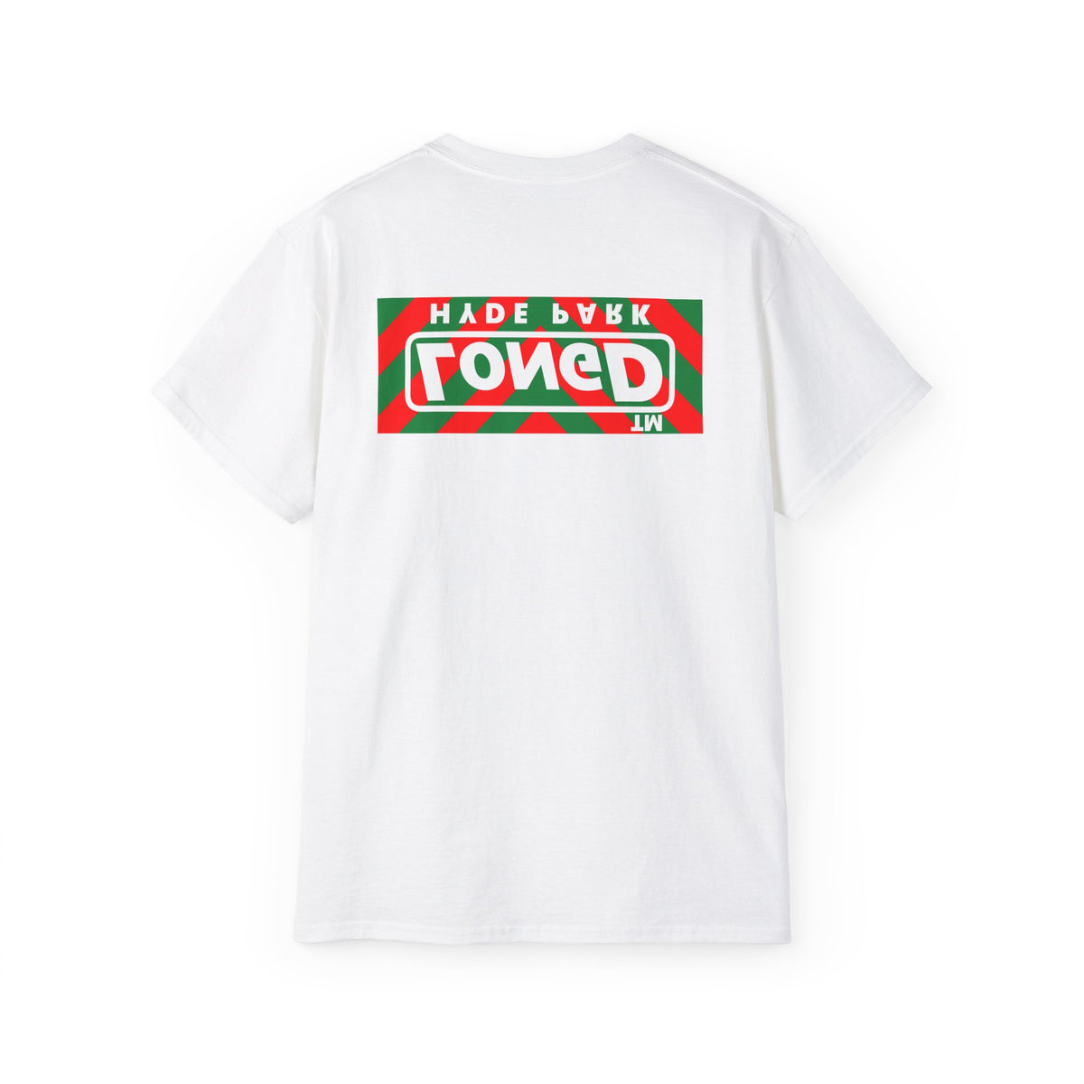 LongD Hyde Park negative downward chevron front-back logo (Xmas colors) cotton tee
