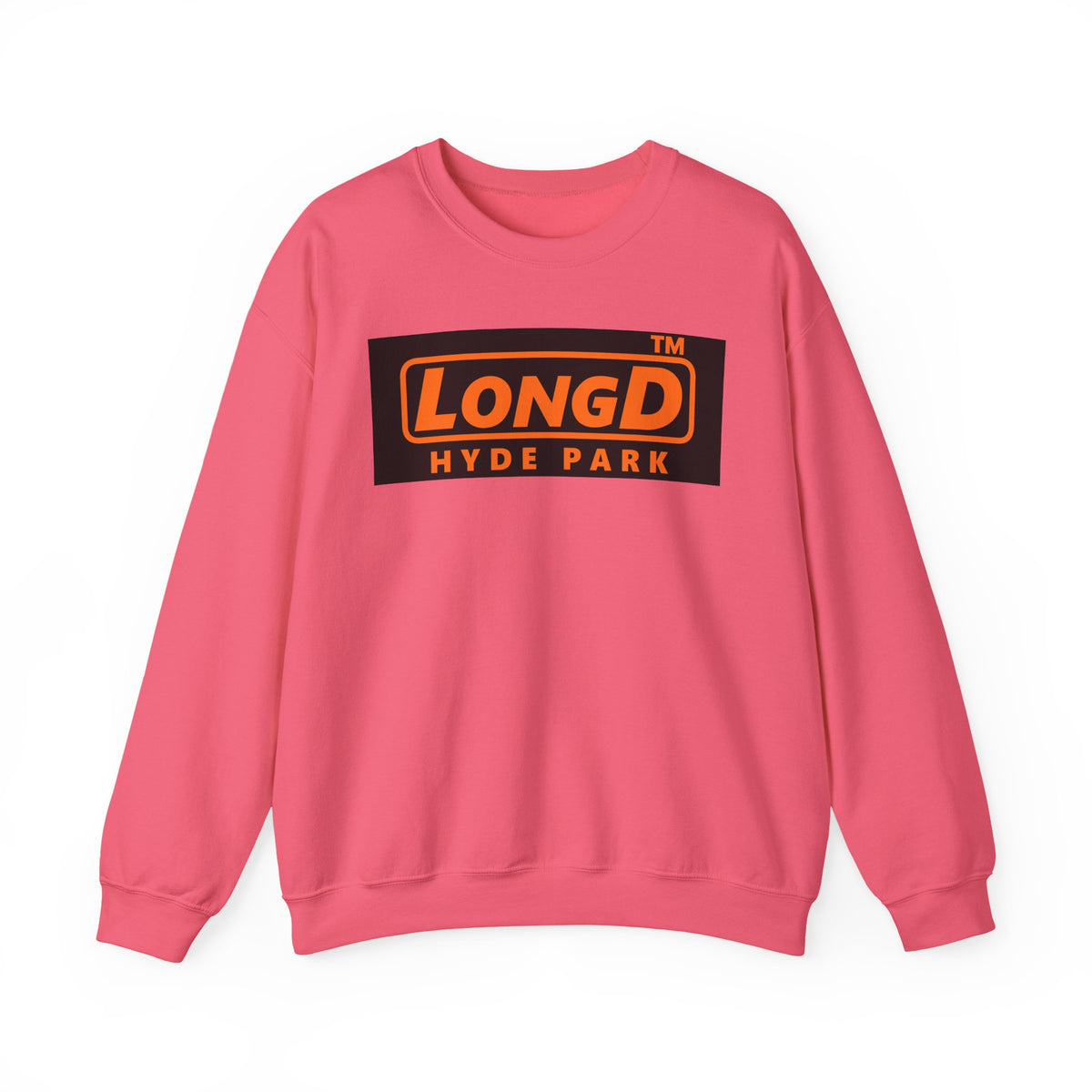 LongD Hyde Park logo orange (FE7518) on Black (000000) (Halloween colors) crewneck sweatshirt