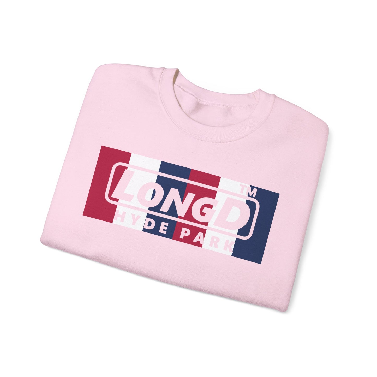 LongD negative vertical 6-striped Hyde Park logo crewneck sweatshirt (patriotic colors)