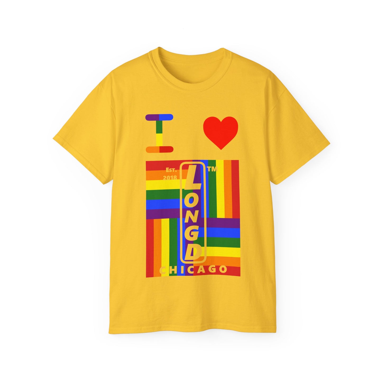 I Luv LongD Cotton Tee negative windmill Chicago upright logo (Pride colors)
