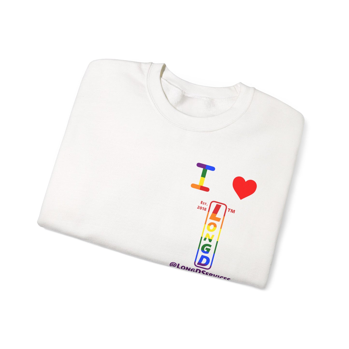 I Luv LongD positive horizontal 6-striped tag upright 4-print single-breasted logo crewneck sweatshirt