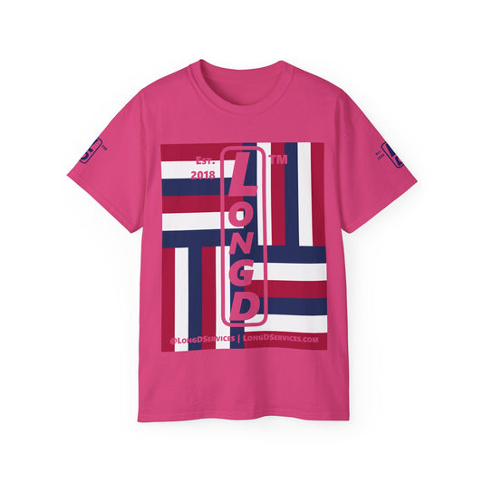 LongD cotton tee negative windmill 4-print tag-domain upright logo (Patriotic colors)