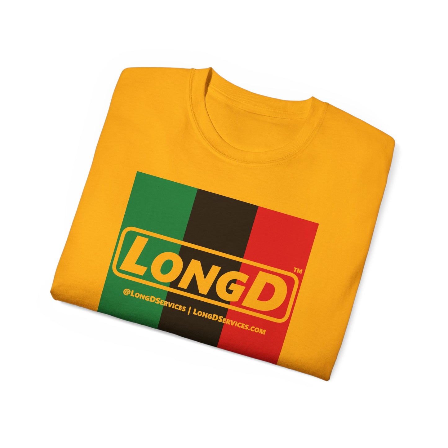 LongD® Logo Cotton Tee Juneteenth vertical Pan-African Flag negative text