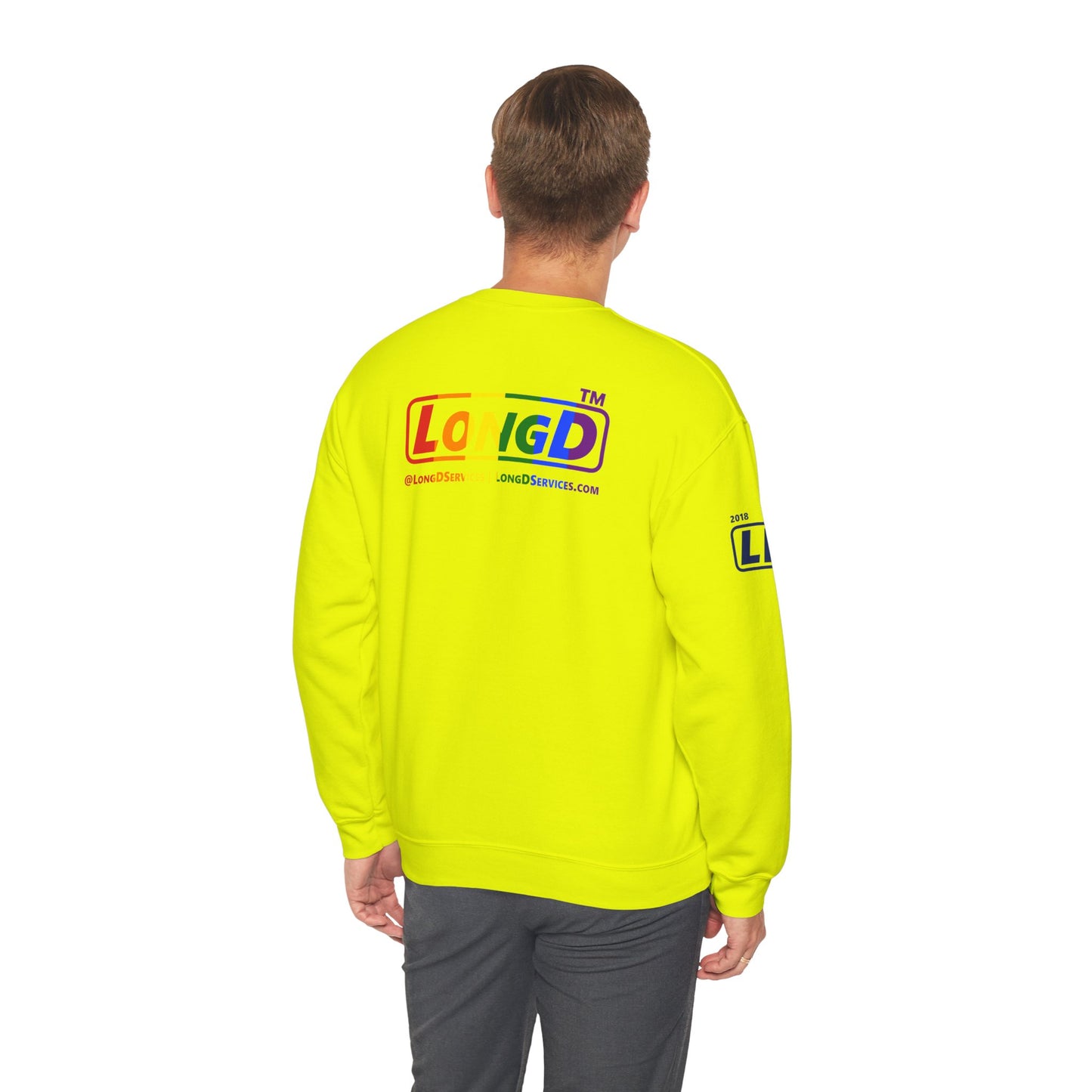 I Luv LongD official basic 4-print tag logo crewneck sweatshirt with Pride heart