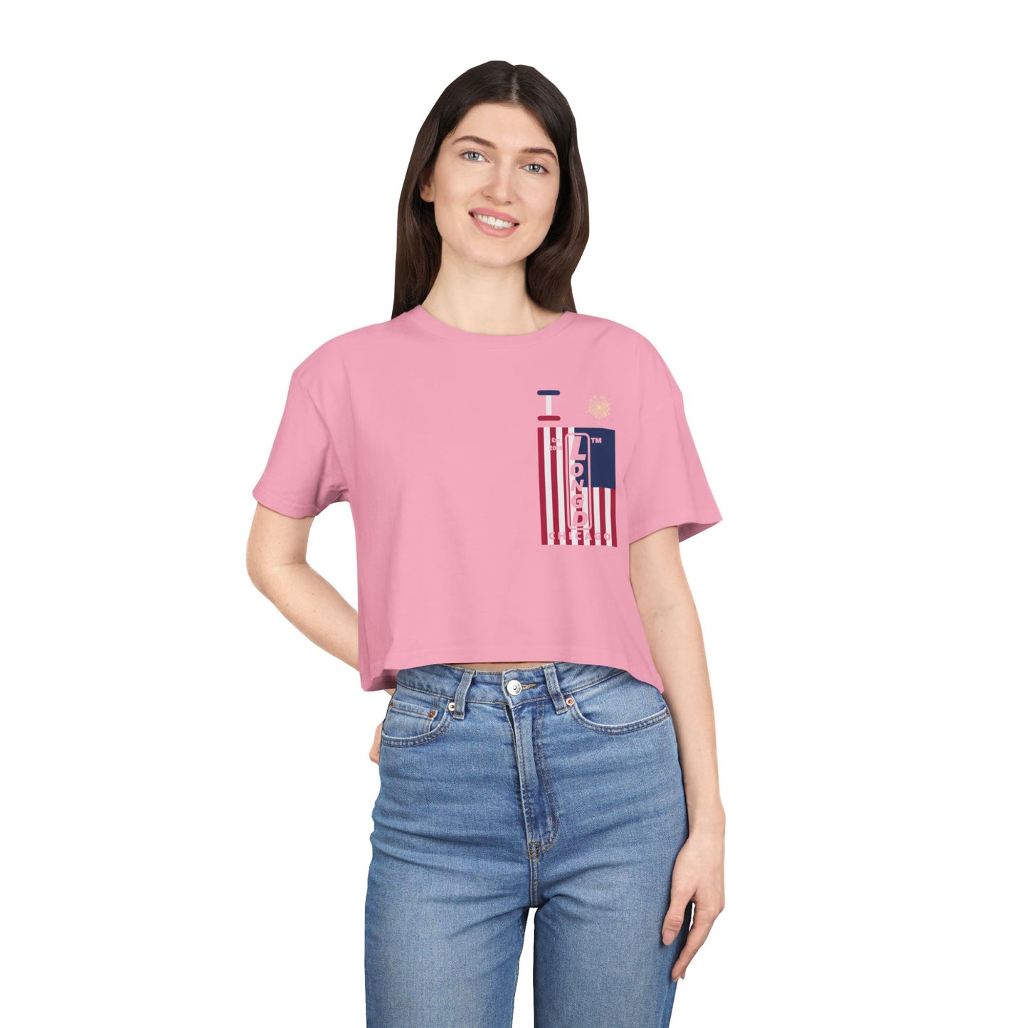 I burst LongD negative cropped flag upright single-breasted Chicago logo crop tee
