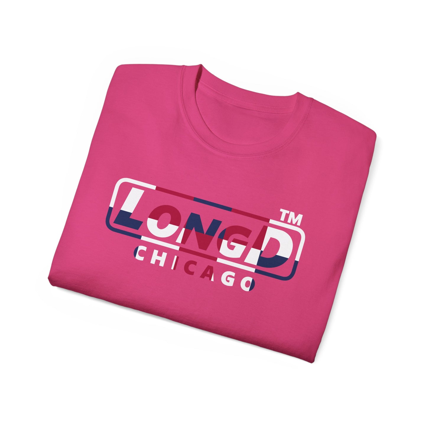 LongD positive 2x5 front-back Chicago logo cotton tee (patriotic colors)
