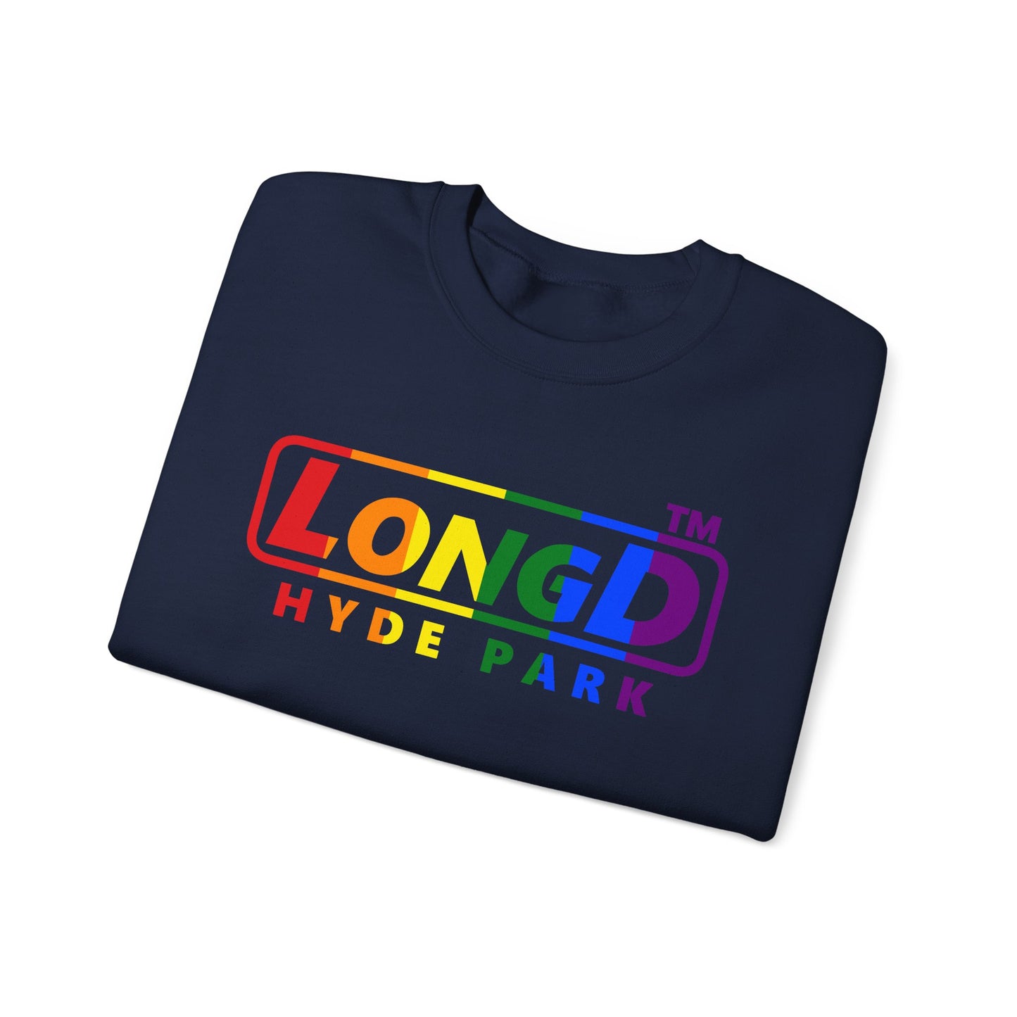 LongD positive vertical striped Hyde Park logo crewneck sweatshirt (Pride colors)