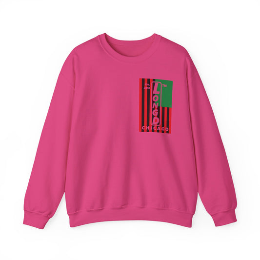 LongD negative cropped flag single-breasted front-back Chicago upright logo crewneck sweatshirt (Juneteenth colors)