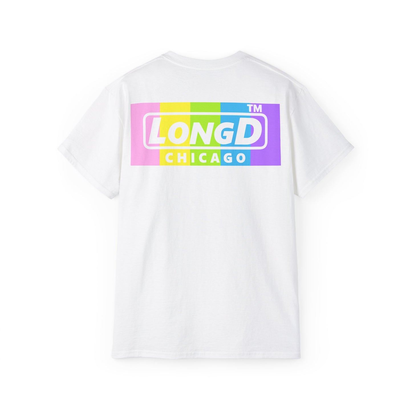 I Bunny LongD® negative vertical striped front-back Chicago Logo Cotton Tee