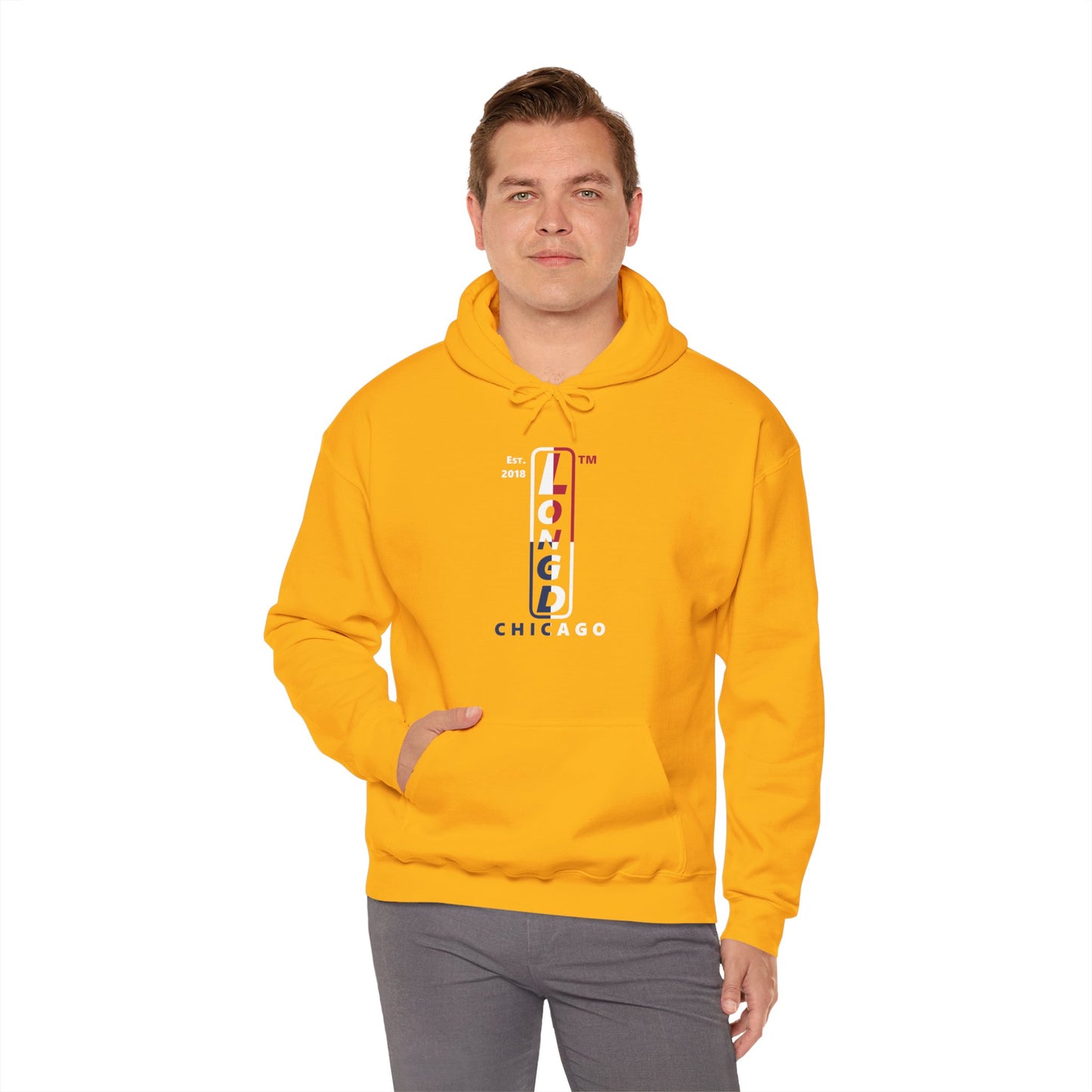 LongD® positive quarters upright Chicago logo hoodie