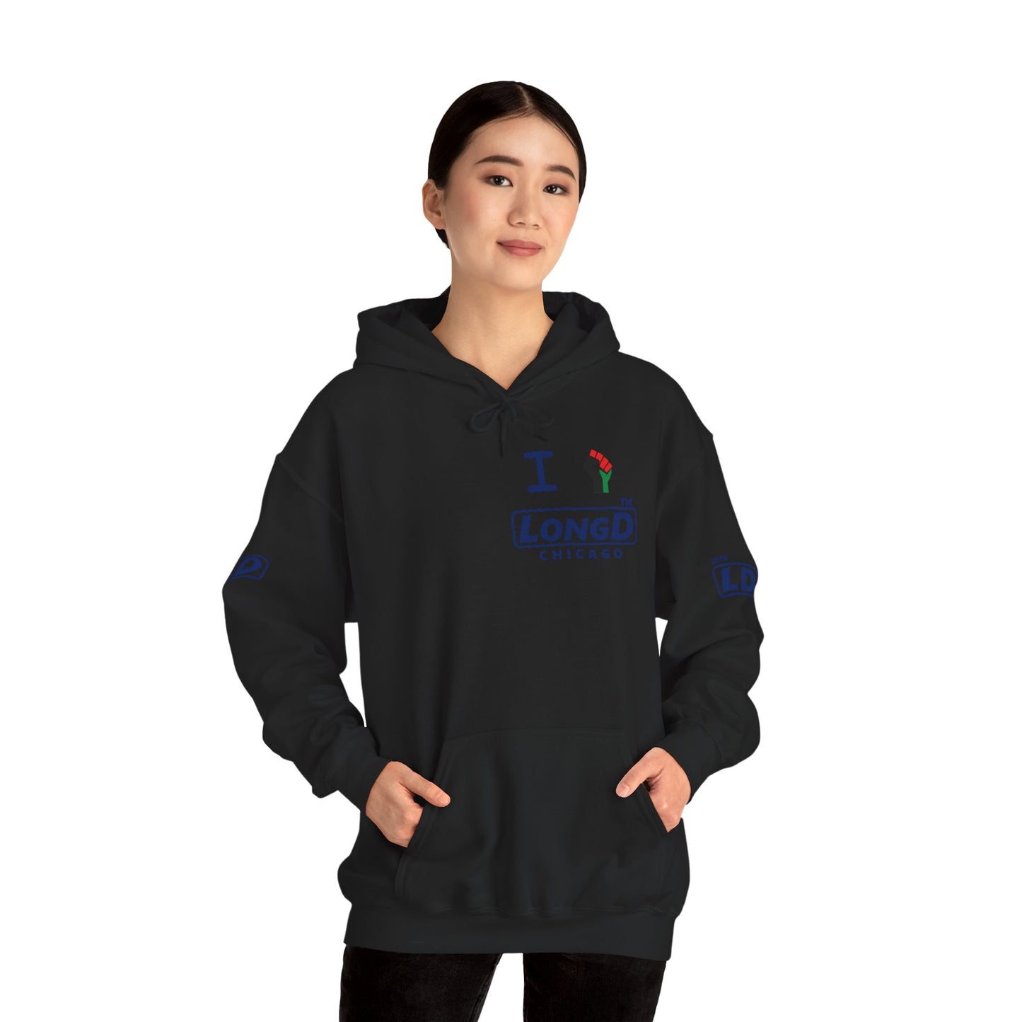 I fist LongD® basic official 4-print single-breasted Chicago logo Hoodie (Juneteenth colors)