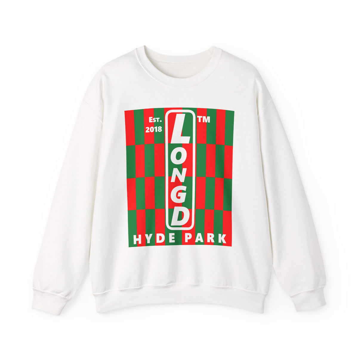 LongD Hyde Park negative upright tiled logo (Xmas colors) crewneck sweatshirt