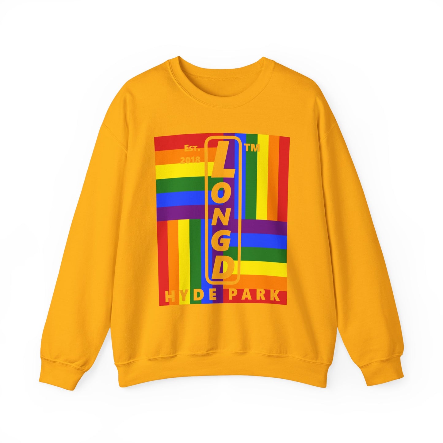 LongD negative windmill Hyde Park upright logo crewneck sweatshirt (Pride colors)