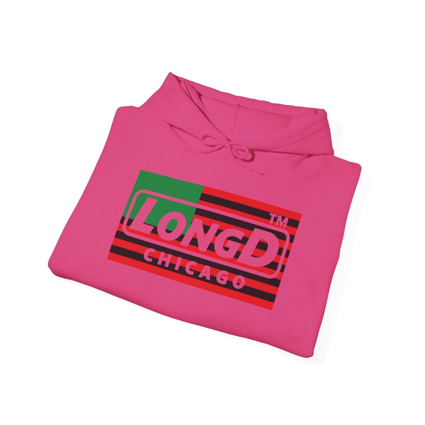 LongD® negative flag Chicago logo Hoodie (Juneteenth colors)