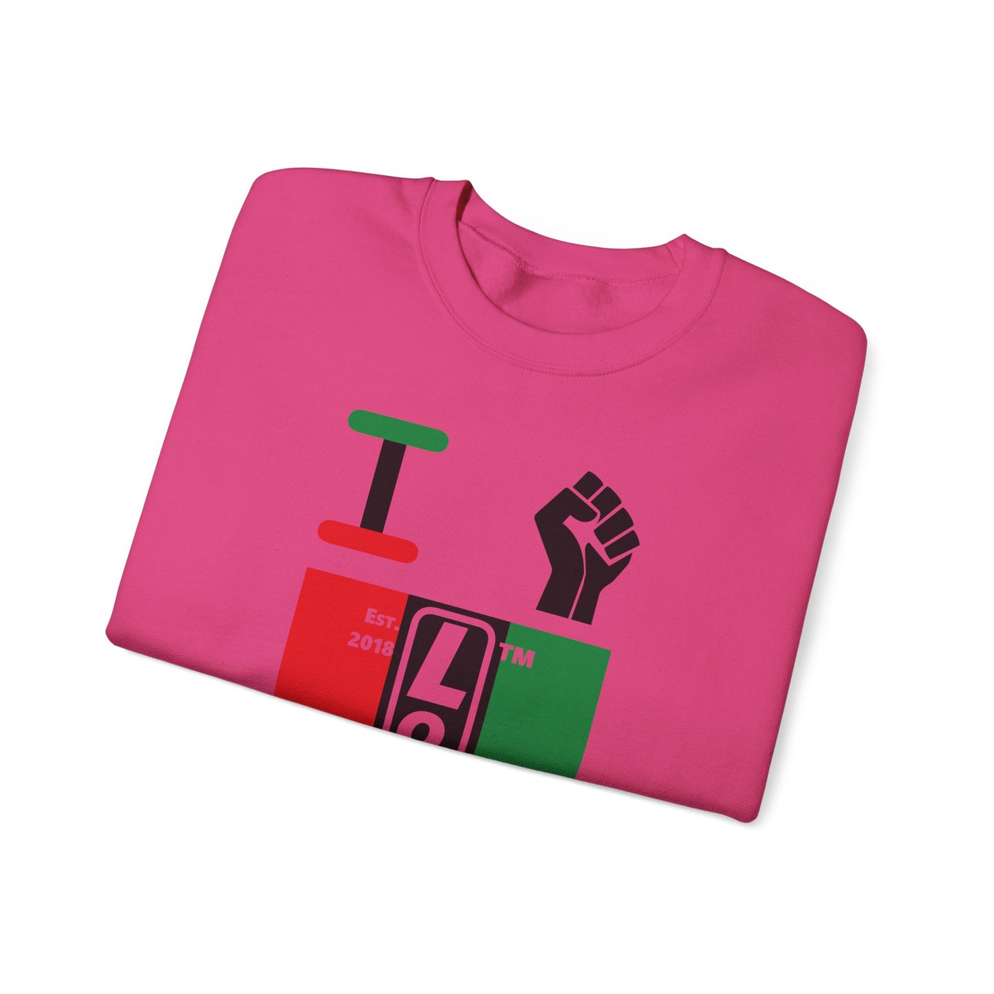 I Fist LongD negative vertical 3-striped Hyde Park upright logo crewneck sweatshirt