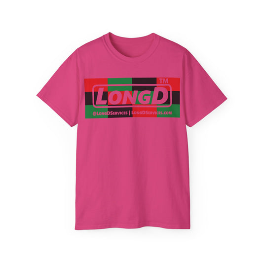 LongD negative 3x4 tag-domain logo cotton tee (Juneteenth colors)