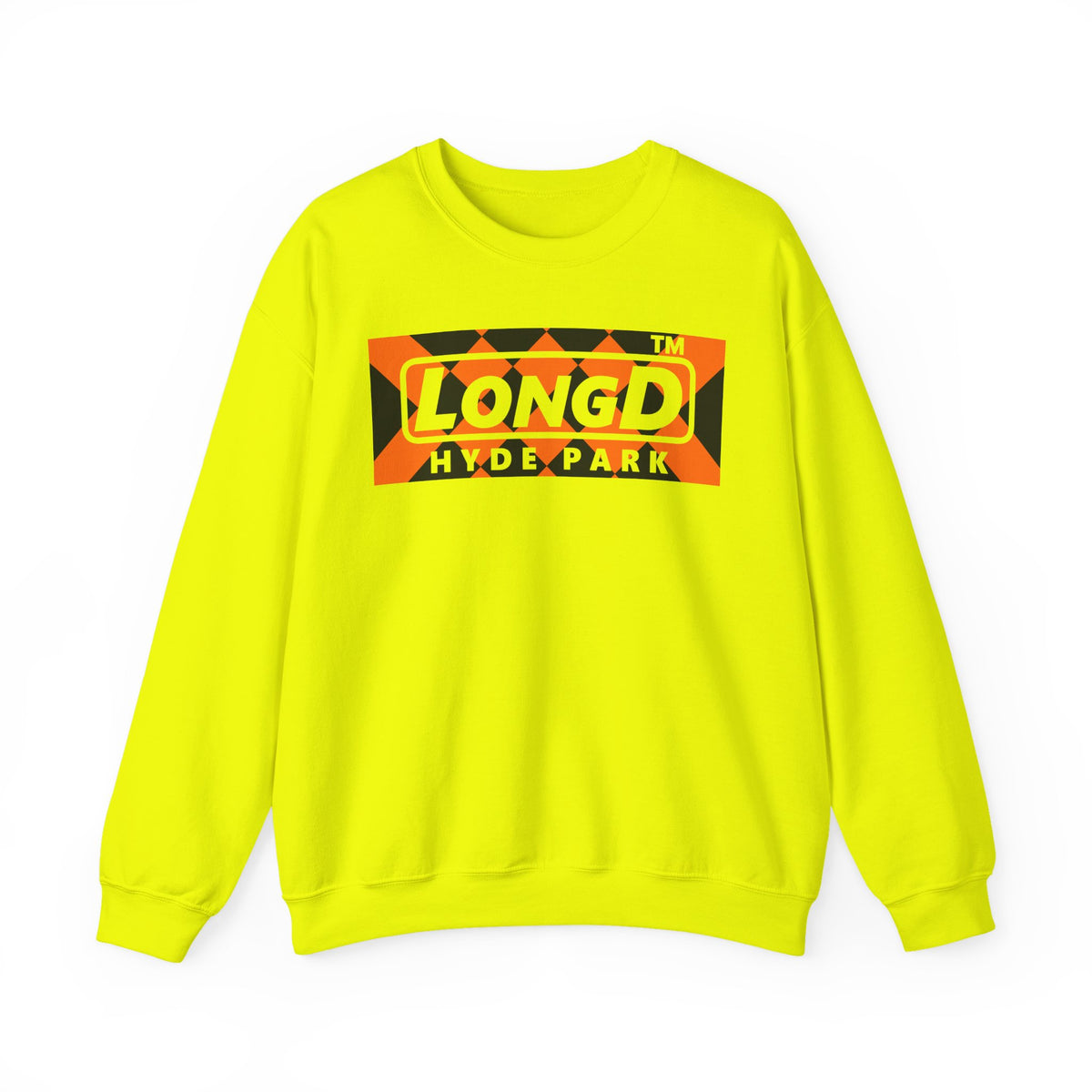 LongD Hyde Park negative stylized argyle logo (Halloween colors) crewneck sweatshirt