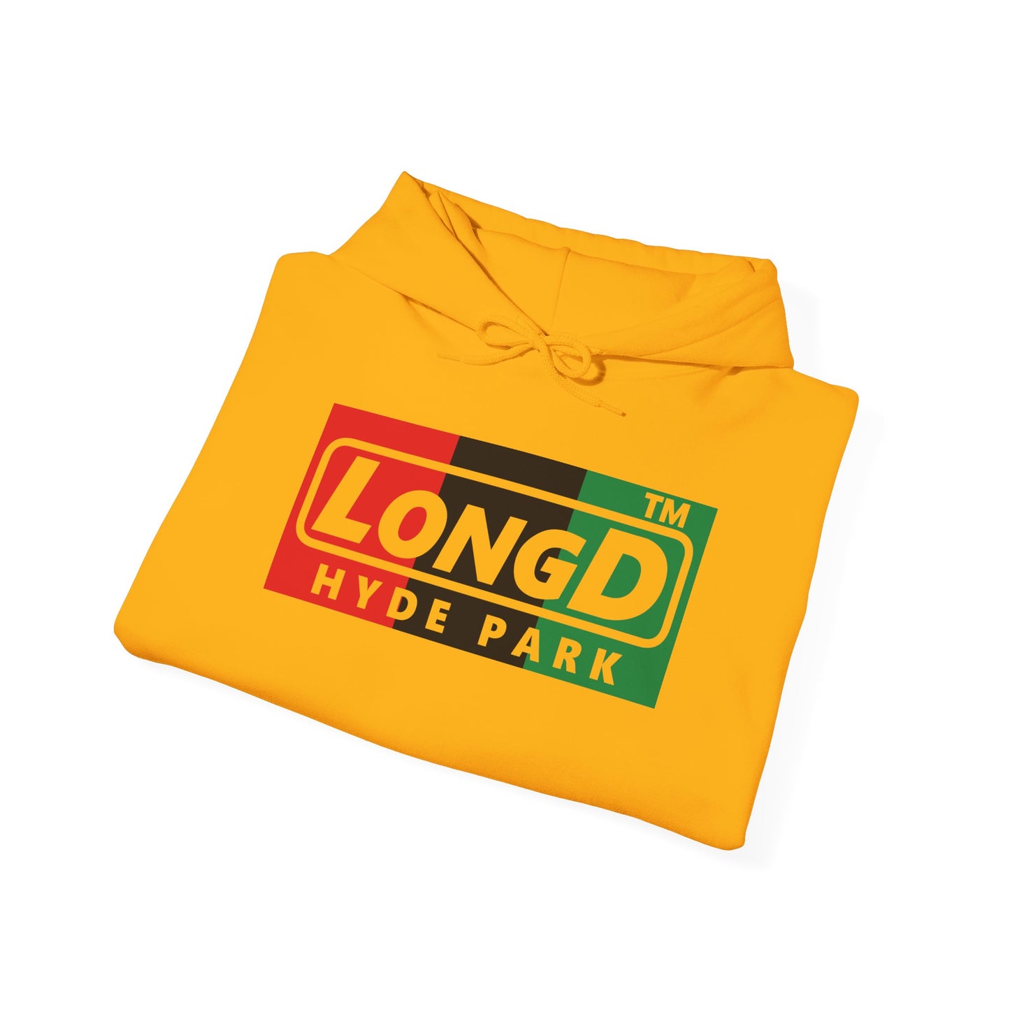 LongD® negative vertical 3-striped Hyde Park logo Hoodie (Juneteenth colors)