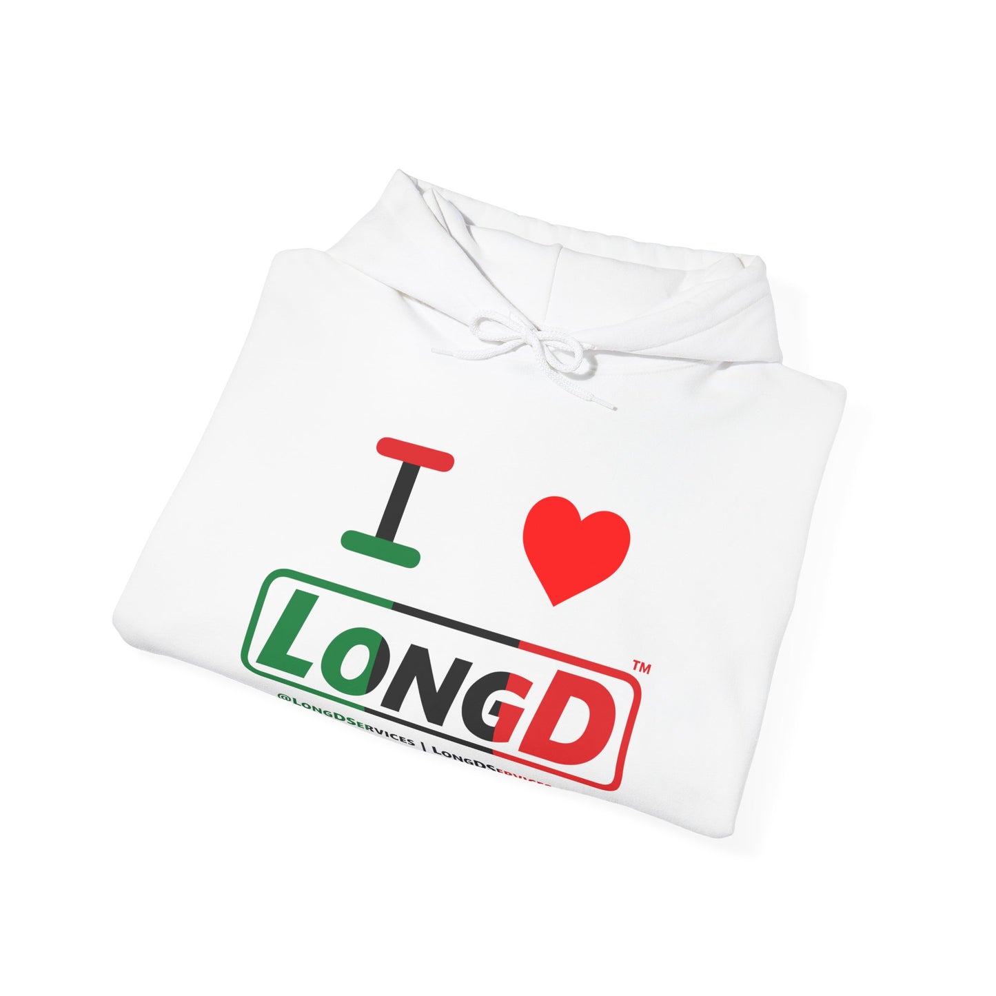 I Luv LongD® Logo Hoodie with Juneteenth positive thirds text