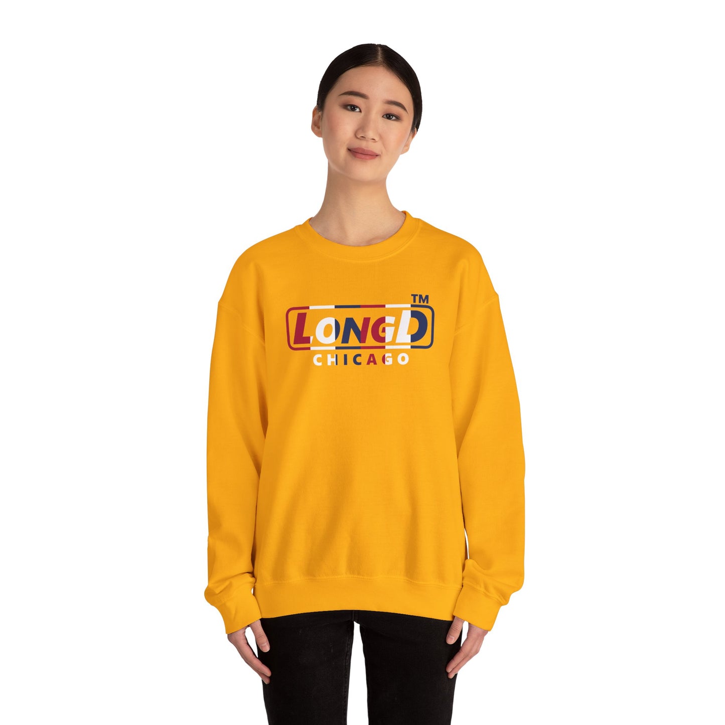 LongD positive vertical 6-striped Chicago logo crewneck sweatshirt (patriotic colors)