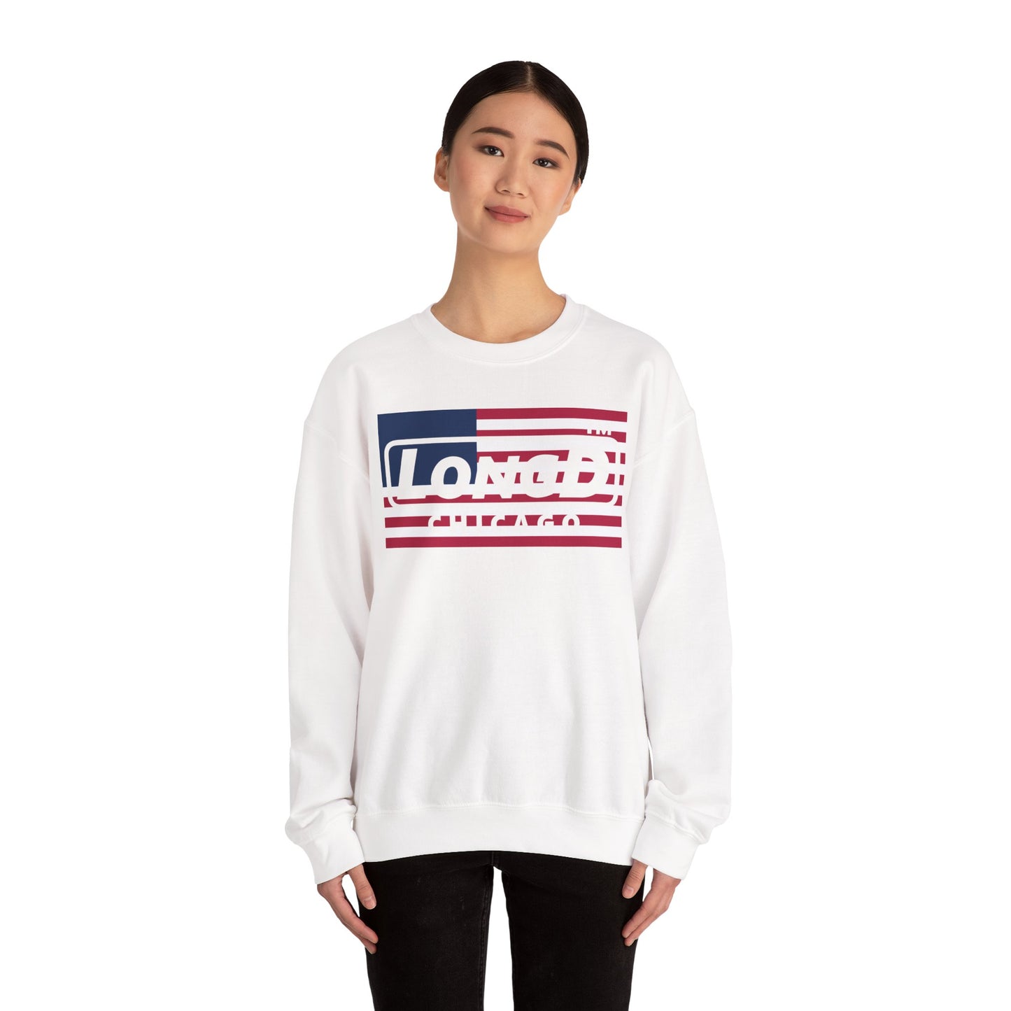 LongD negative flag Chicago logo crewneck sweatshirt (patriotic colors)