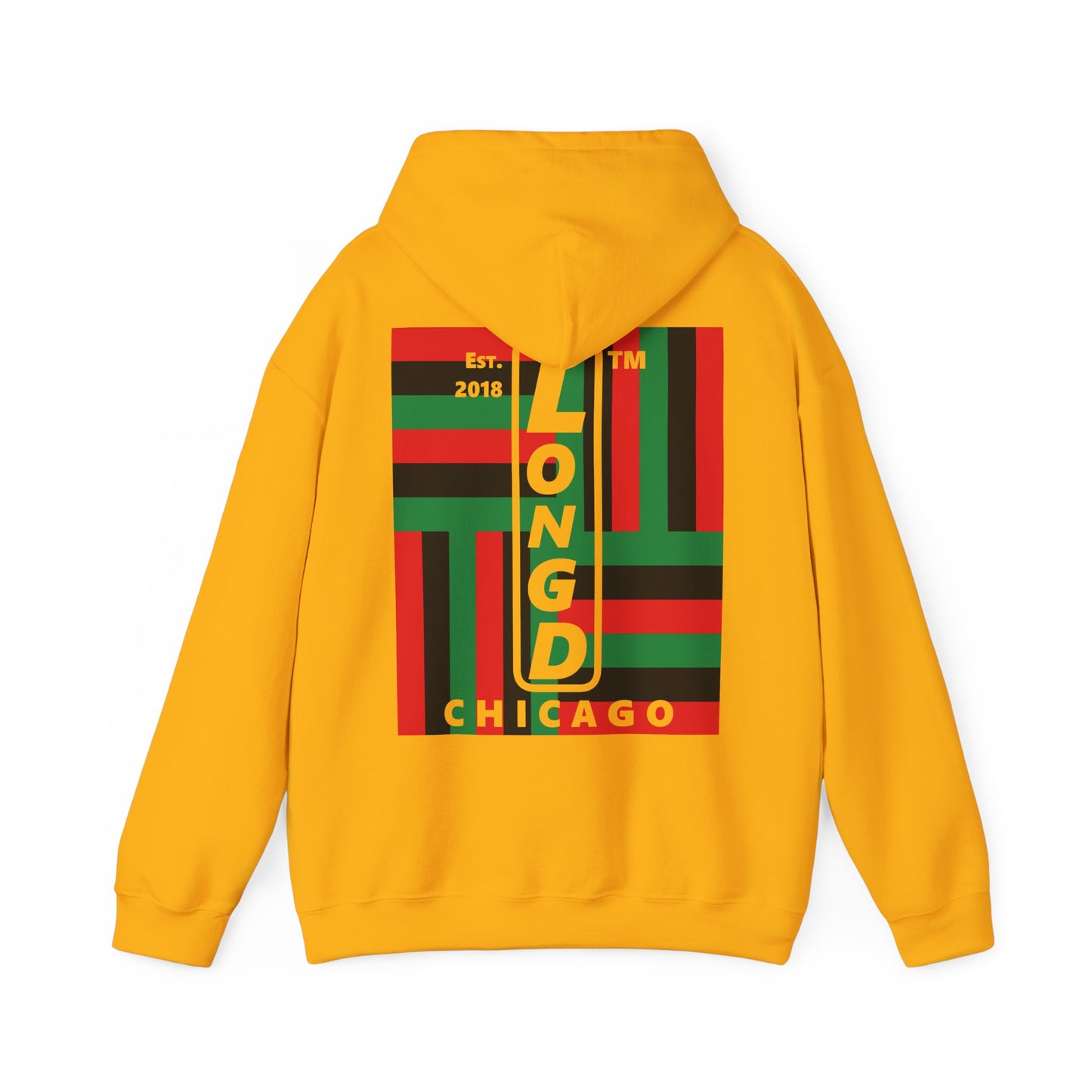 LongD single-breasted negative windmill front-back upright Chicago logo hoodie (Juneteenth colors)