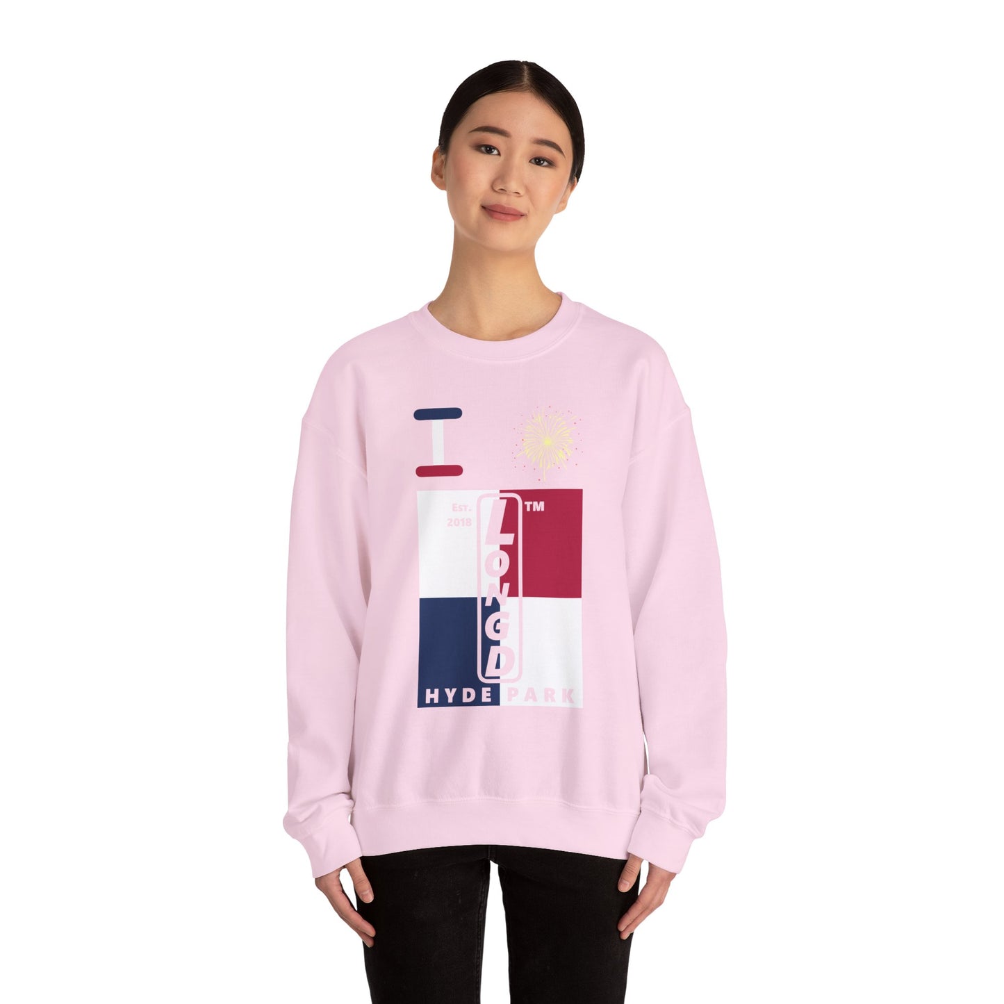 I Burst LongD negative quarters Hyde Park upright logo crewneck sweatshirt
