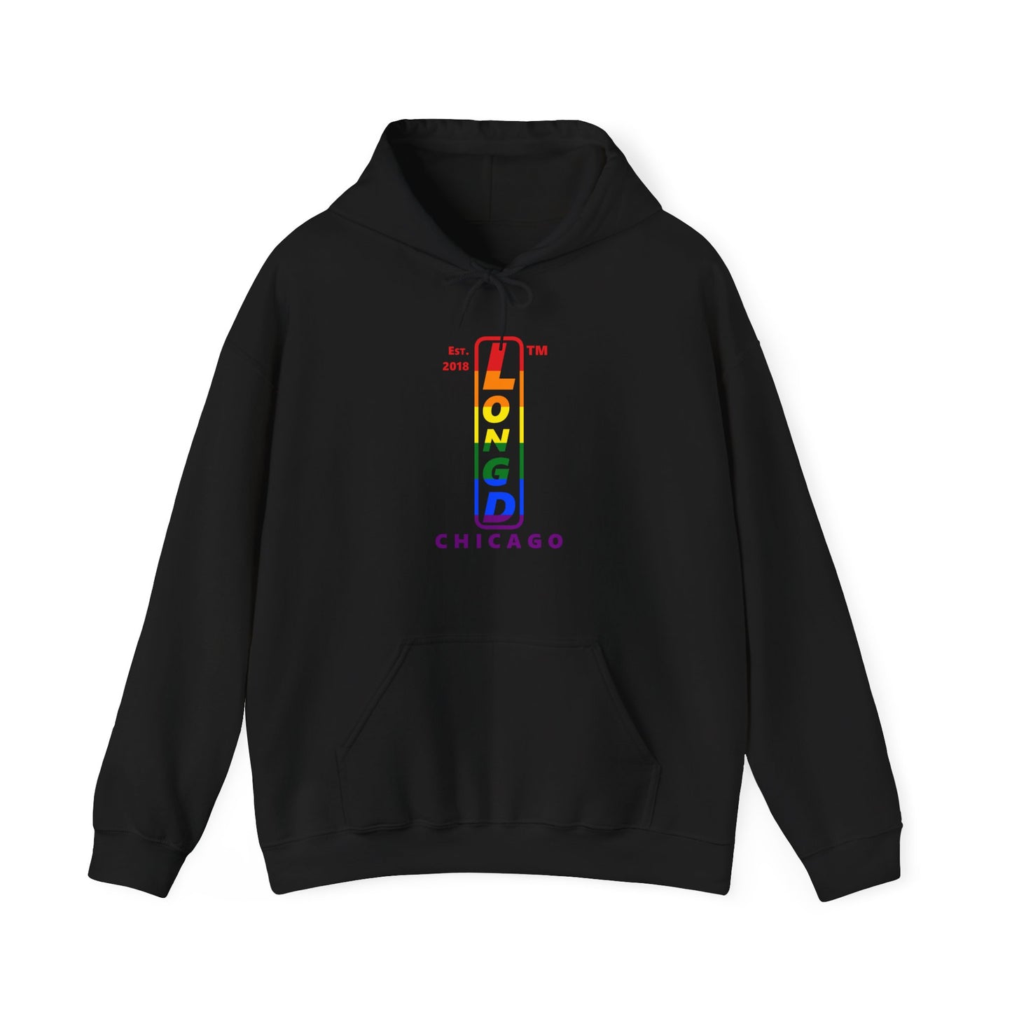 LongD® positive horizontal 6-striped Chicago logo hoodie (Pride colors)