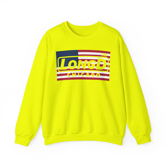 LongD negative flag front-back Chicago logo crewneck sweatshirt (patriotic colors)