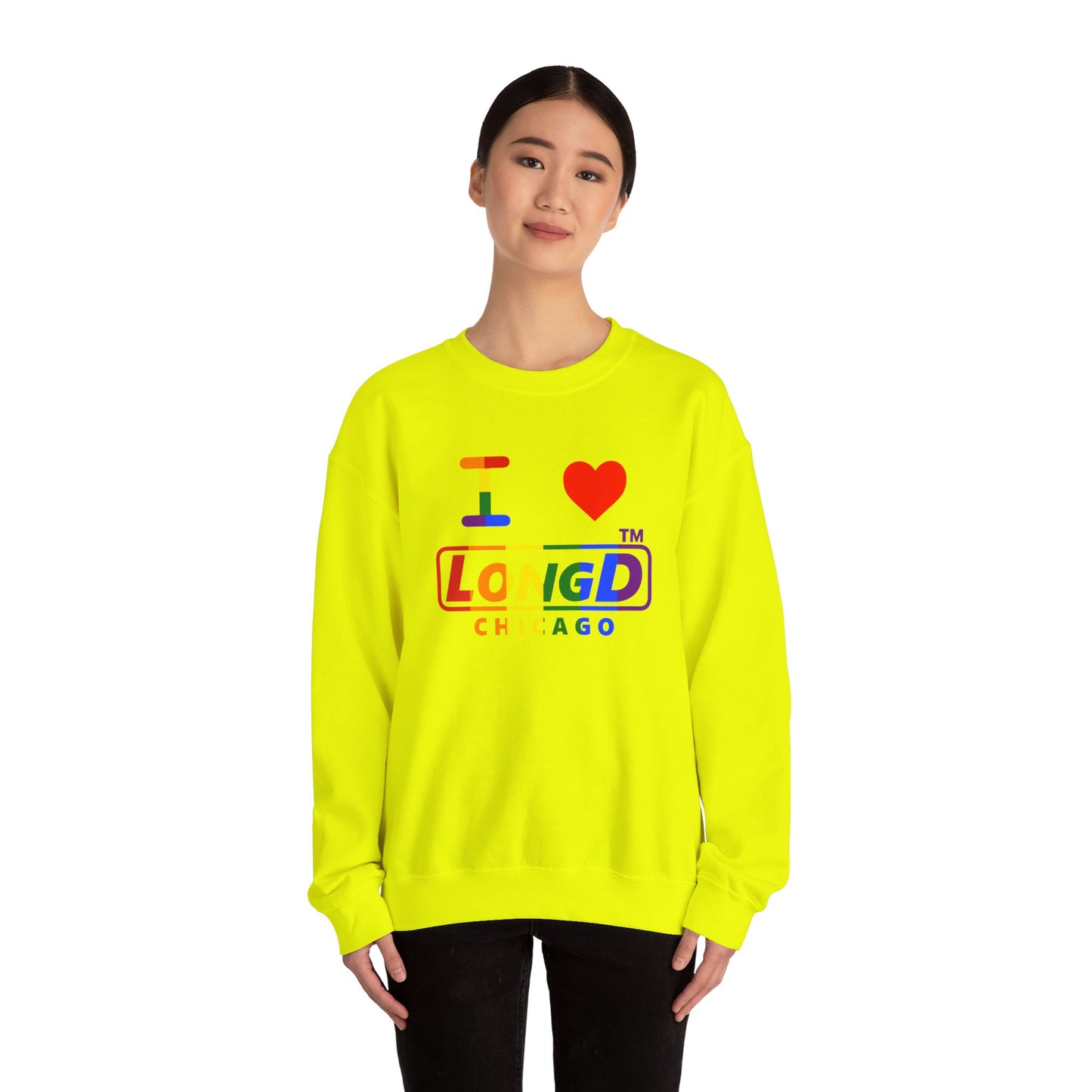 I Luv LongD positive vertical striped Chicago logo crewneck sweatshirt (Pride colors)