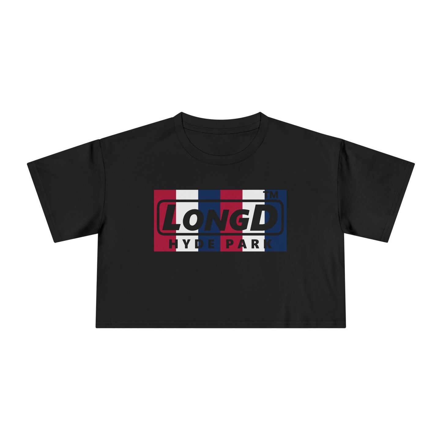 LongD negative vertical 6-striped Hyde Park Logo Crop Tee (Patriotic colors)