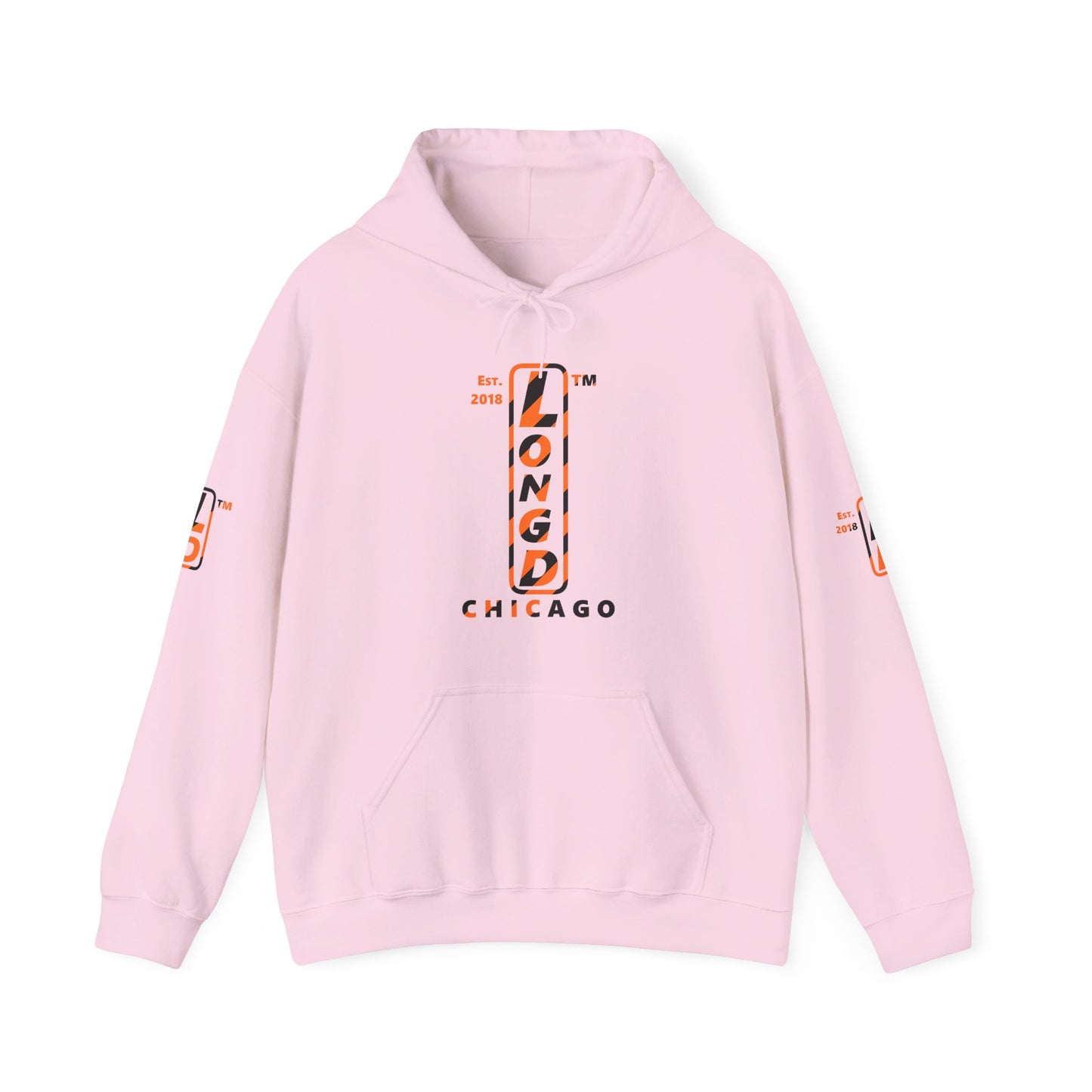 LongD Chicago positive upright pixel-weighted 12-striped 4-print logo (Halloween colors) hoodie
