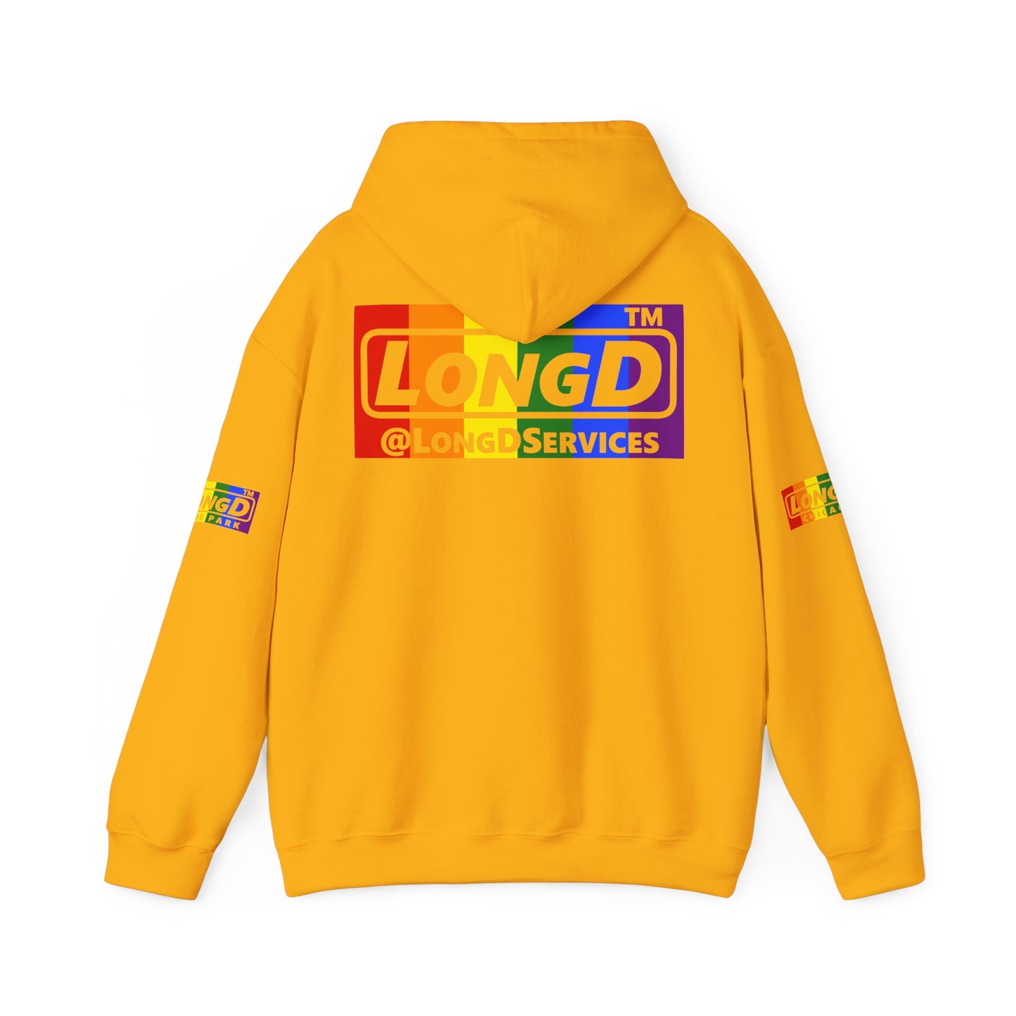 I Luv LongD® negative vertical striped 4-print Chicago logo hoodie (Pride colors)