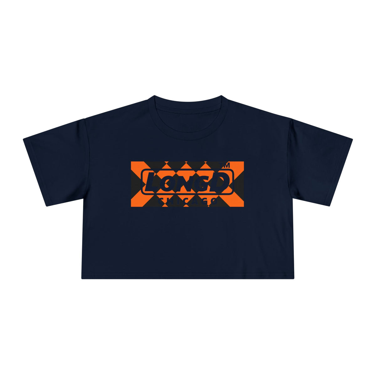 LongD Chicago negative stylized argyle logo (Halloween colors) crop tee