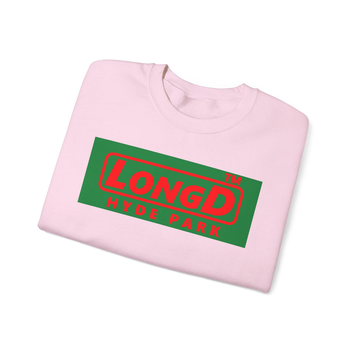 LongD Hyde Park logo positive red on negative green (Xmas colors) crewneck sweatshirt
