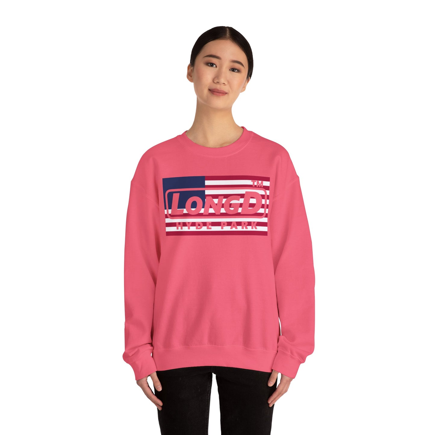 LongD negative flag Hyde Park logo crewneck sweatshirt (patriotic colors)