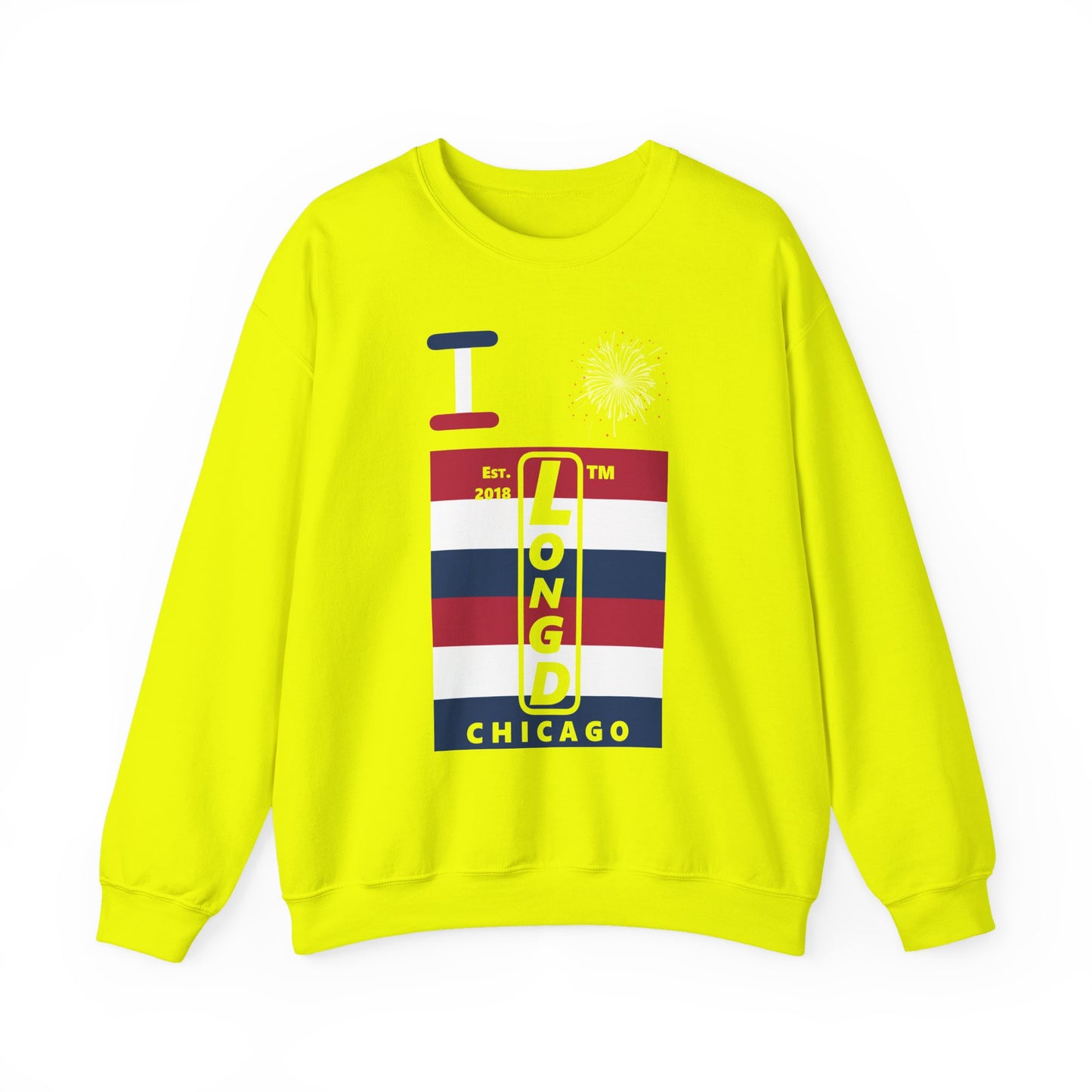 I Burst LongD negative horizontal 6-striped Hyde Park upright logo crewneck sweatshirt