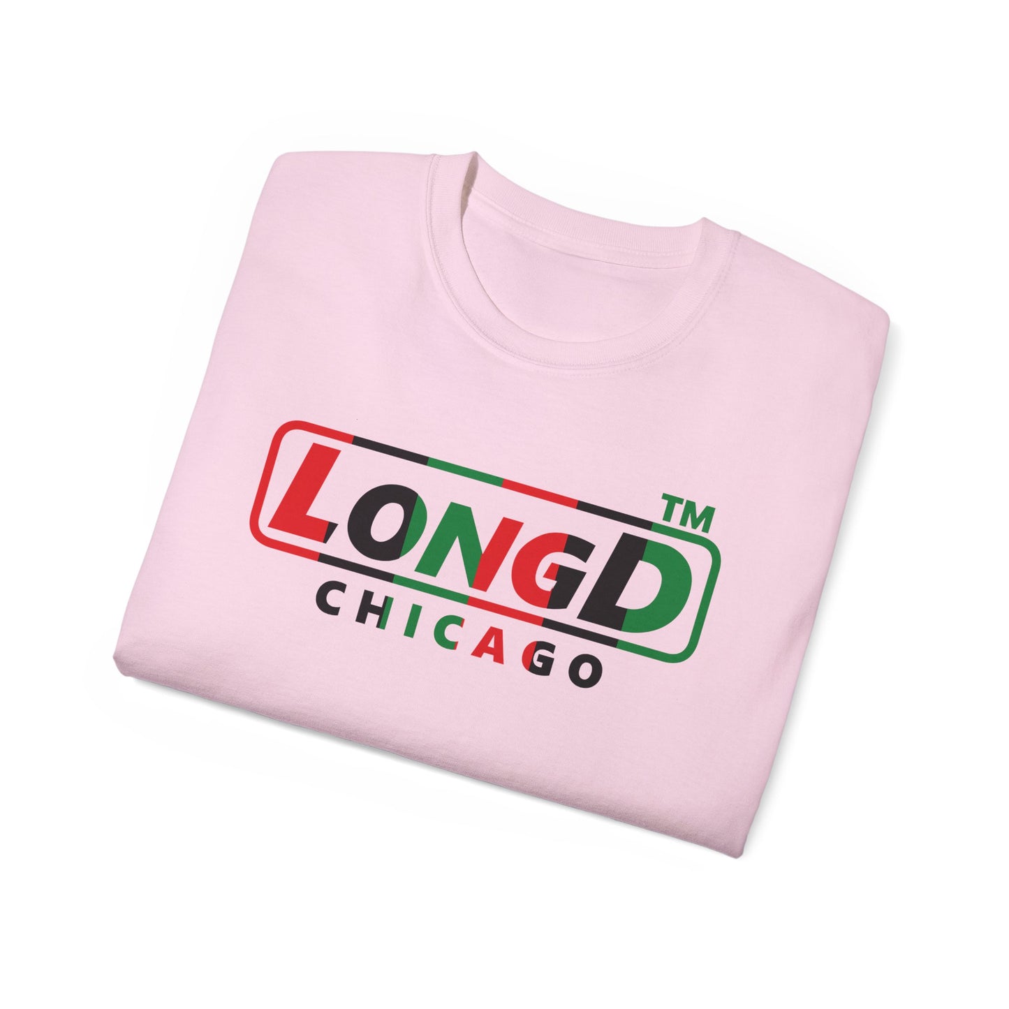 LongD positive vertical 6-striped Chicago logo cotton tee (Juneteenth colors)