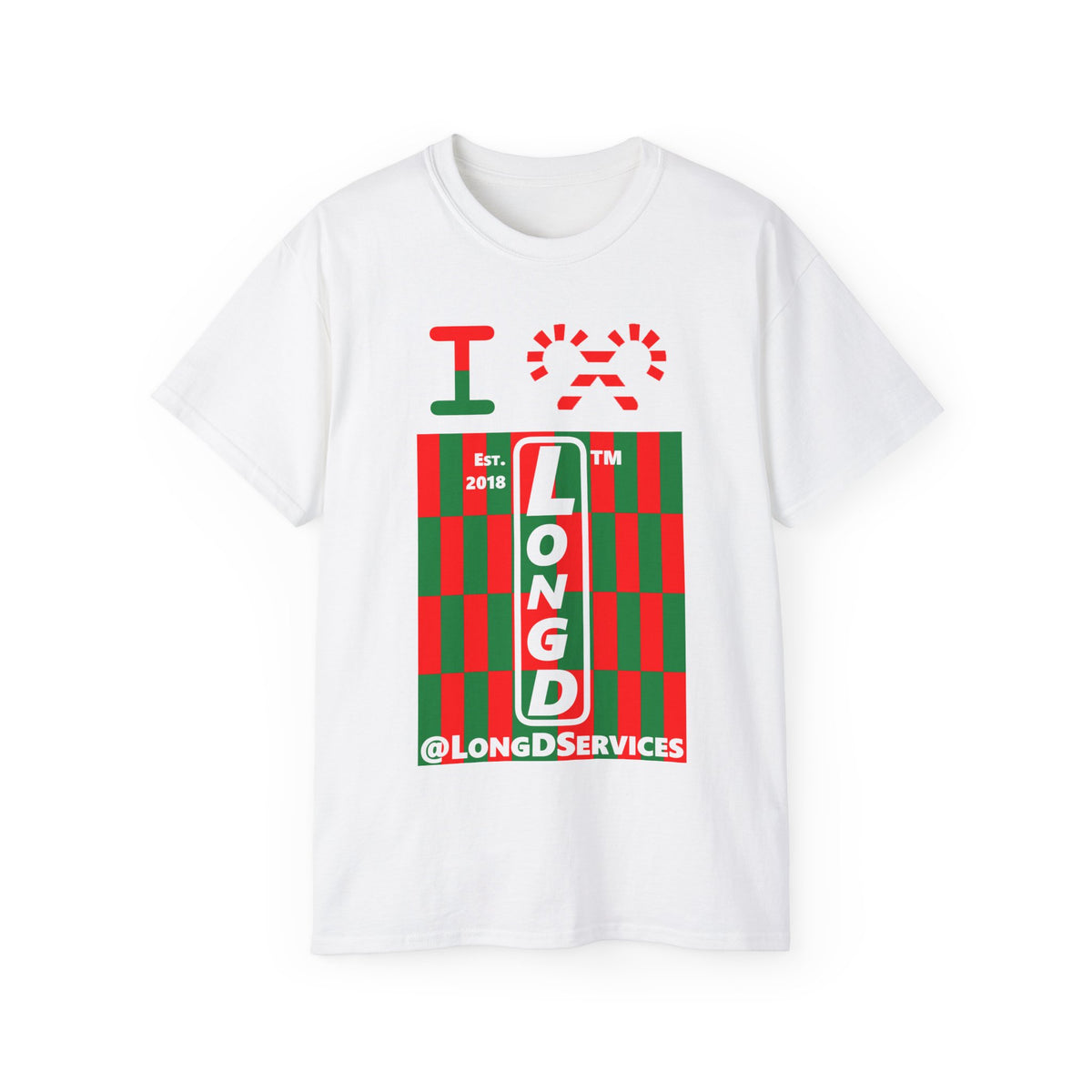I candy cane LongD Tag negative upright tiled logo cotton tee