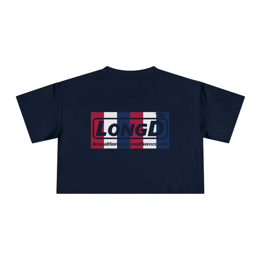 LongD negative vertical 6-striped tag-domain Logo Crop Tee (Patriotic colors)