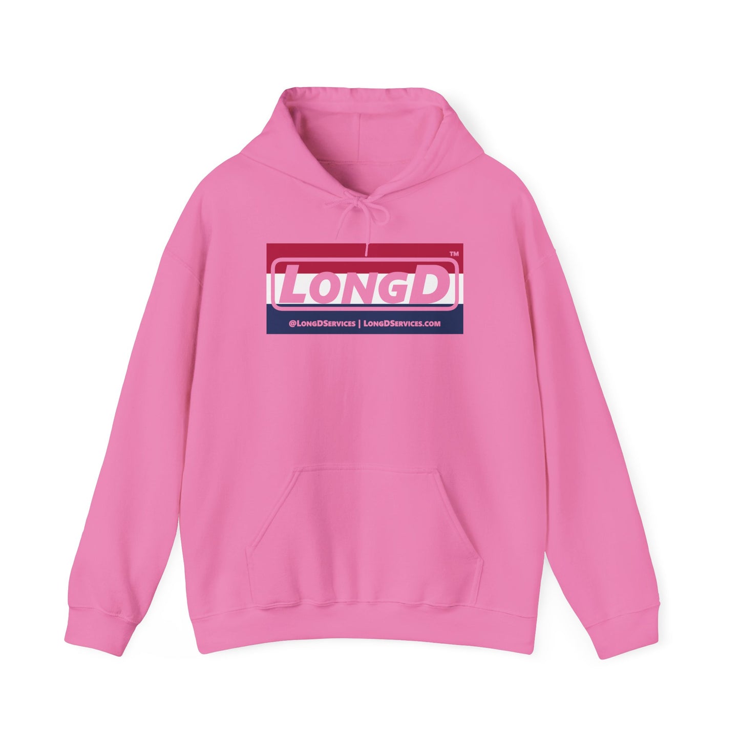 LongD® Logo Hoodie red, white and blue negative striped thirds