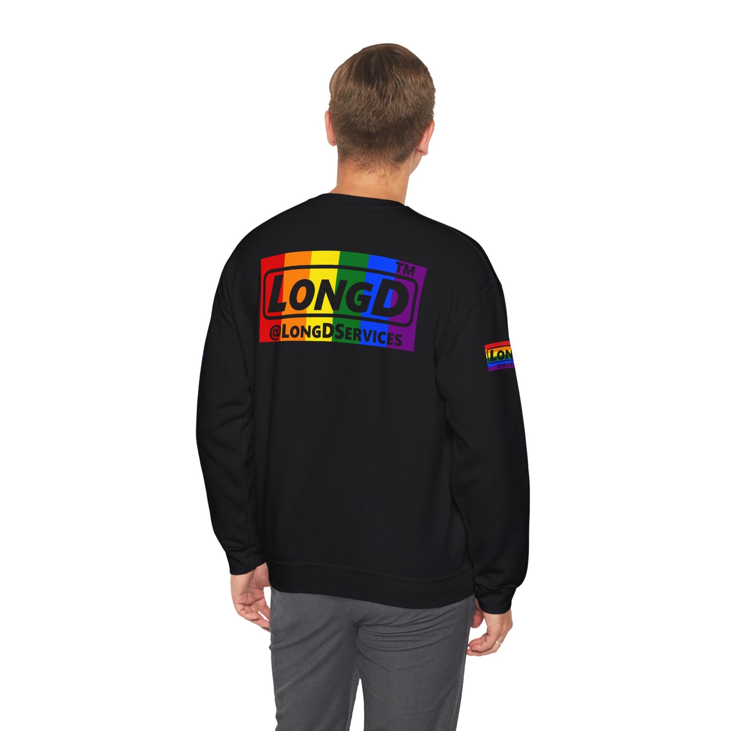 LongD official basic 4-print Chicago logo crewneck sweatshirt with Pride heart