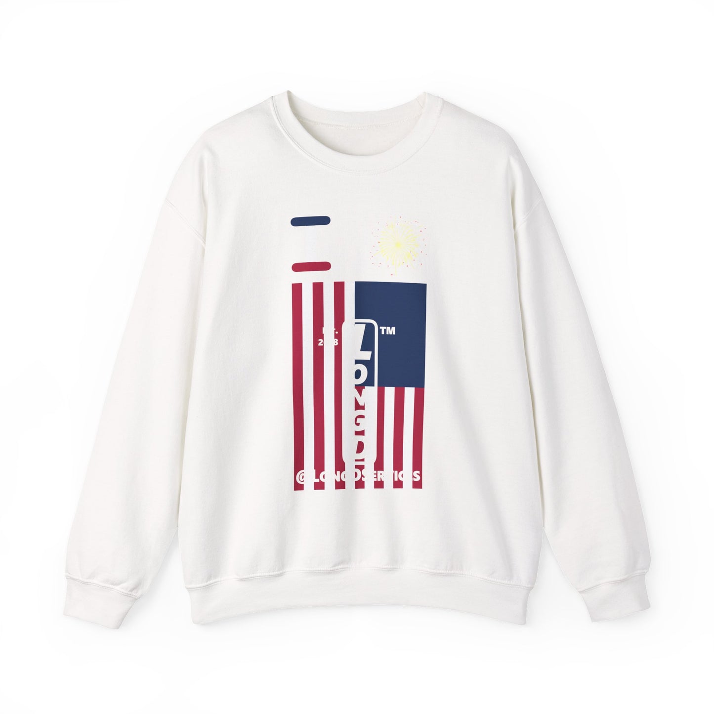 I Burst LongD negative cropped flag tag upright logo crewneck sweatshirt